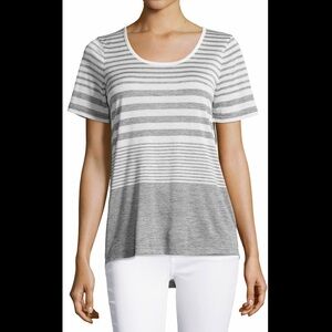 Vince designer lightweight grey white striped tee size large